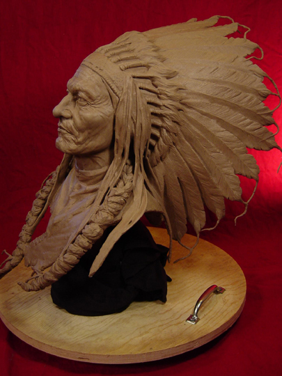 SITTING BULL Clay Sculpture