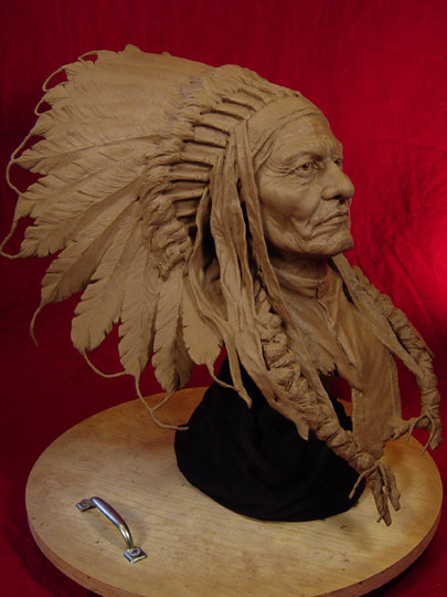 SITTING BULL Clay Sculpture