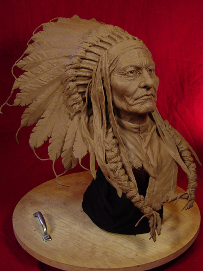 SITTING BULL Clay Sculpture