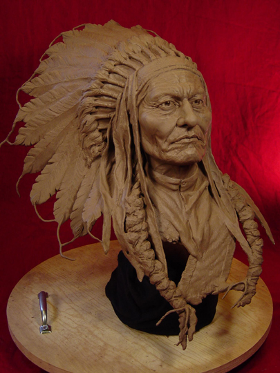 SITTING BULL Clay Sculpture