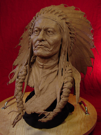 SITTING BULL Clay Sculpture