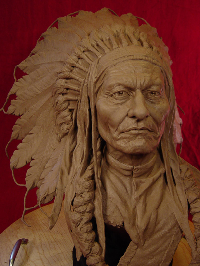 SITTING BULL Clay Sculpture