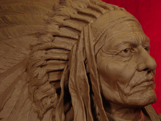 SITTING BULL Clay Sculpture