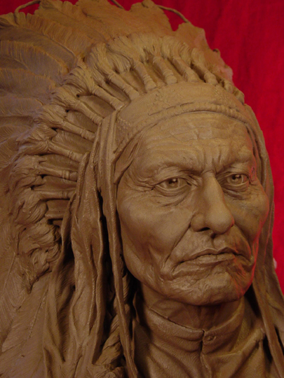 SITTING BULL Clay Sculpture