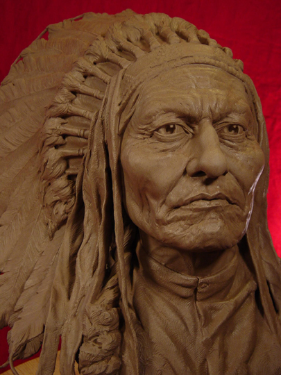 SITTING BULL Clay Sculpture