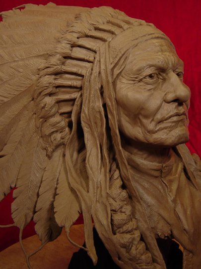 SITTING BULL Clay Sculpture