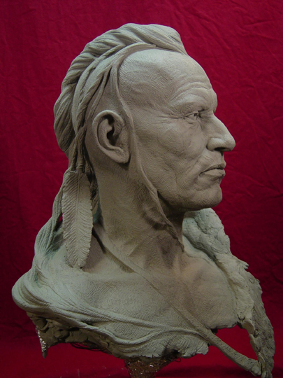 ALGONQUIN Life-size Bust Clay Sculpture by Greg Polutanovich